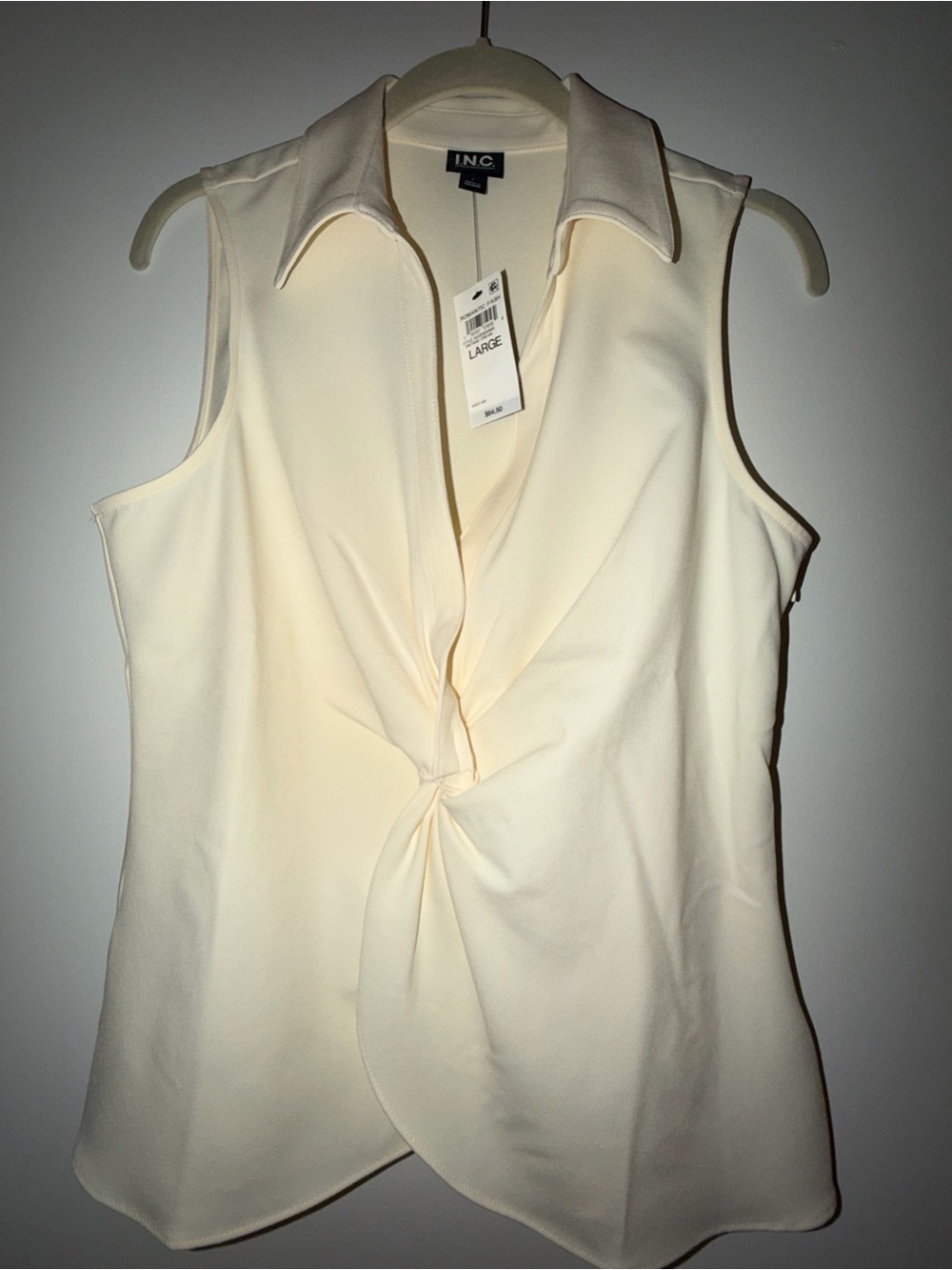 INC International Concepts Cream Twist-Front Collared Sleeveless Top